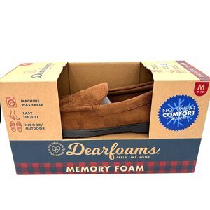 New Dearfoams Men's Tan Memory Foam Loafers in box size M 9-10